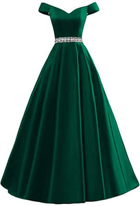 Dark Green Prom Dress 2022 Off-shoulder Satin with Beading