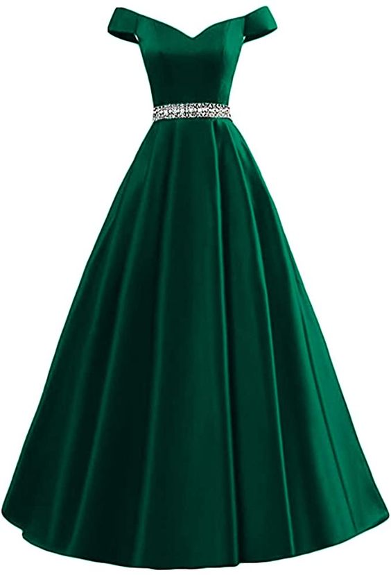 Dark Green Prom Dress 2022 Off-shoulder Satin with Beading Custom Color / 2 Dark Green Prom Dress 2022 Off-shoulder Satin with Beading Custom Color / 2