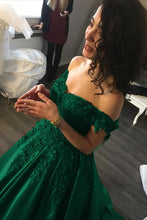 Load image into Gallery viewer, Ball Gown Green Prom Dress 2022 Off-shoulder Satin with Embroidery