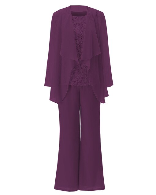 Fashion Grape Chiffon Mother of Bride Pants Suits t with Jacket
