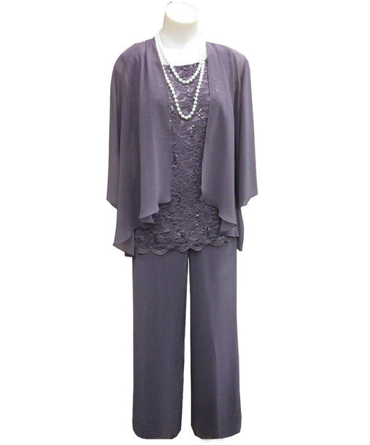 Women Pieces Lace Chiffon Mother Of The Bride Dress Pants Suit