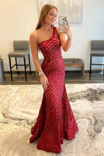 Load image into Gallery viewer, Red Prom Dress 2023 One-shoulder Sequin Ruffles