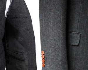 Men's Suit 3Pcs Wool Tweed Plaid Herringbone Slim Fit Wedding For Male