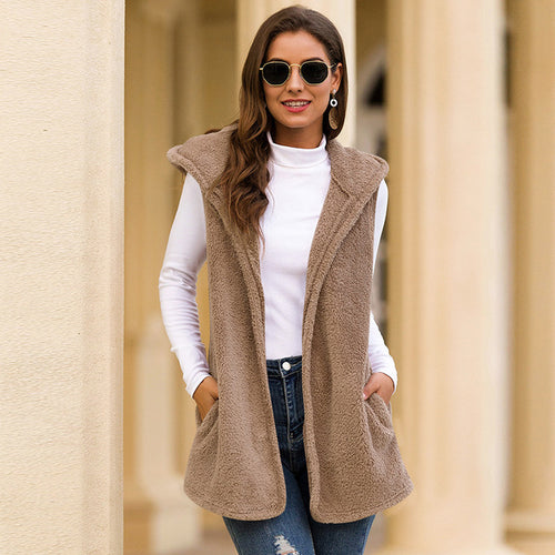 Fleece Vest Jacket Hoodie for Women