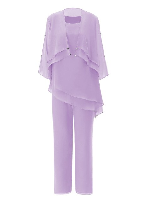 Champagne Mother of the Bride Dress Pantsuits Womens Asymmetrical Chiffon Suit with Short Outfit Jacket 3 Pieces 4 / Lavender Champagne Mother of the Bride Dress Pantsuits Womens Asymmetrical Chiffon Suit with Short Outfit Jacket 3 Pieces 4 / Lavender