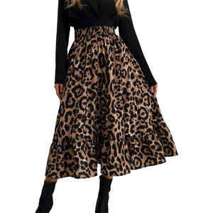 Leopard Skirt A-line Tea-length