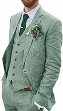 Load image into Gallery viewer, Men&#39;s Suit 3 Pieces Blue Linen For Men Casual Wedding Groom Tuxeo Suits