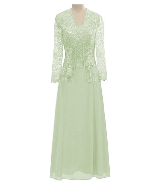 A Line Long Sleeves Lace Cut Out Formal Gown Chiffon Mother Of the Bride Dress With Jacket For Wedding Party 22W / Mint A Line Long Sleeves Lace Cut Out Formal Gown Chiffon Mother Of the Bride Dress With Jacket For Wedding Party 22W / Mint