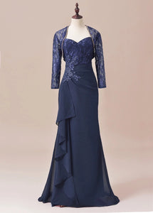 Elegant Lace Three Quarters Sleeves Gown Mother Of the Bride Groom Dress With Jacket For Wedding Party