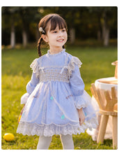 Load image into Gallery viewer, Girls Lolita Dress Sweet Love Light Blue Long Sleeves Lace Jersey with Bow(s)