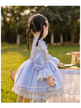 Load image into Gallery viewer, Girls Lolita Dress Sweet Love Light Blue Long Sleeves Lace Jersey with Bow(s)