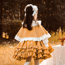 Load image into Gallery viewer, Renaissance Orange Long Sleeves Tiered/Layered Cloak Velvet with Bow(s) Girls Lolita Dress