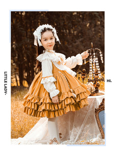 Renaissance Orange Long Sleeves Tiered/Layered Cloak Velvet with Bow(s) Girls Lolita Dress