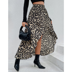 Asymmetry Leopard A-line Holiday Tea-length  Skirt