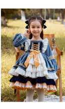 Load image into Gallery viewer, Sweet Love Blue Long Sleeves Velvet with Lace Bow(s) Girls Lolita Dress