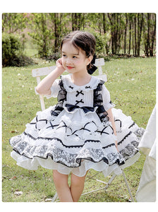 Girls Lolita Dress Summer White Short Sleeves Lace with Bow(s)
