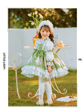 Load image into Gallery viewer, Girls Lolita Dress for Kids Green Frilled Neck Sweet Love Long Sleeves with Bow(s)