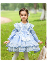 Load image into Gallery viewer, Sweet Love Light Blue Long Sleeves Organza with Lace Bow(s) Girls Lolita Dress