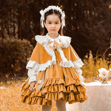 Load image into Gallery viewer, Renaissance Orange Long Sleeves Tiered/Layered Cloak Velvet with Bow(s) Girls Lolita Dress