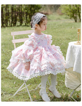 Load image into Gallery viewer, Girls Lolita Dress Pink Lace Sweet Love Long Sleeves Jewel Neck with Bow(s)