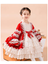 Load image into Gallery viewer, Girls Lolita Dress Christmas Red Long Sleeves Velvet Lace with Bow(s)