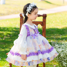 Load image into Gallery viewer, Girls Lolita Dress for Kids Purple Lace Floral Jewel Neck Puff Sleeves with Bow(s)