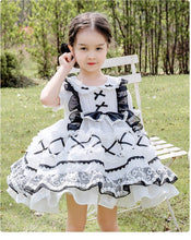 Load image into Gallery viewer, Girls Lolita Dress Summer White Short Sleeves Lace with Bow(s)