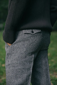 Men's Suit Nine Pants Wool Tweed Herringbone Slim Fit For Wedding Classic Retro Trousers