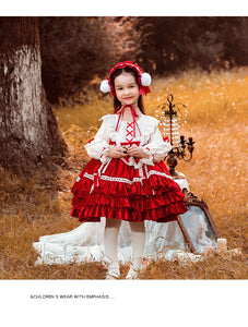 Girls Lolita Dress Red Renaissance Long Sleeves Jewel Neck Velvet with Bow(s)