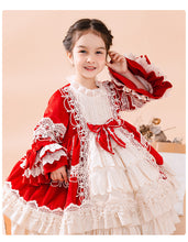 Load image into Gallery viewer, Girls Lolita Dress Christmas Red Long Sleeves Velvet Lace with Bow(s)