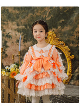 Load image into Gallery viewer, Girls Lolita Dress for Kids Sweet Love Orange Lace Jewel Neck Puff Sleeves with Bow(s)