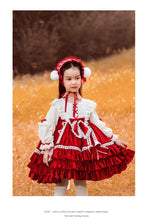 Load image into Gallery viewer, Girls Lolita Dress Red Renaissance Long Sleeves Jewel Neck Velvet with Bow(s)
