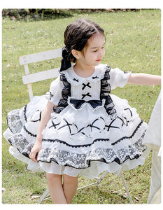 Girls Lolita Dress Summer White Short Sleeves Lace with Bow(s)