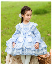 Load image into Gallery viewer, Sweet Love Light Blue Long Sleeves Organza with Lace Bow(s) Girls Lolita Dress