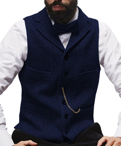 Herringbone Mens Vest Made to Order Tailored Collar 4 Pockets 6 Buttons