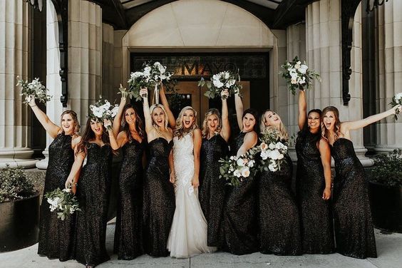 Black Sequin Bridesmaid Dress Sweetheart Halter Mismatched Wedding Par –  AnnaCustomDress