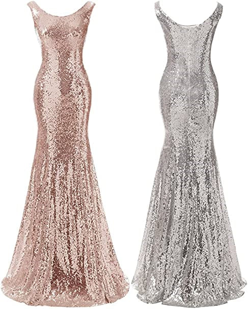 Rose Gold Sequin Bridesmaid Dress Sheath Mermaid Scoop Long Wedding Party Dress Charcoal Grey / 6 Rose Gold Sequin Bridesmaid Dress Sheath Mermaid Scoop Long Wedding Party Dress Charcoal Grey / 6
