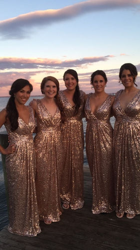 Rose Gold Sequin Bridesmaid Dress Sexy Long Wedding Party Dress