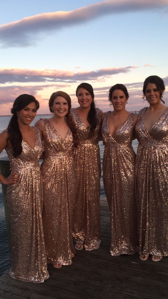 Rose Gold Sequin Bridesmaid Dress Sexy Long Wedding Party Dress Bronze Gold / 10 Rose Gold Sequin Bridesmaid Dress Sexy Long Wedding Party Dress Bronze Gold / 10