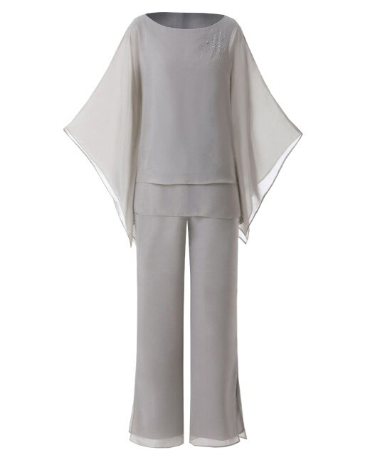 Gray Mother Of The Bride Pant Suits Chiffon Women Wedding Pants