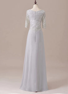 Chiffon Elegant Half Sleeves Lace Mother Of the Bride Dress For Wedding Groom  Long Formal Ruffles Evening Dress
