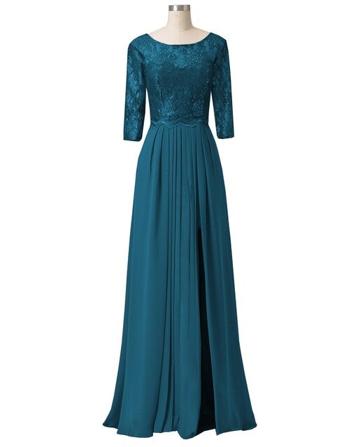 Elegant A Line Half Sleeves Lace Mother Of the Bride Dress Gown Chiffon For Wedding Groom Long Formal Evening Dress 26W / Teal Elegant A Line Half Sleeves Lace Mother Of the Bride Dress Gown Chiffon For Wedding Groom Long Formal Evening Dress 26W / Teal