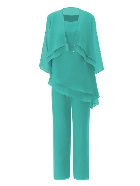 Champagne Mother of the Bride Dress Pantsuits Womens Asymmetrical Chiffon Suit with Short Outfit Jacket 3 Pieces 16 / Turquoise Champagne Mother of the Bride Dress Pantsuits Womens Asymmetrical Chiffon Suit with Short Outfit Jacket 3 Pieces 16 / Turquoise