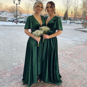 Green Velvet Bridesmaid Dress 2023 Maxi Wrap Dress with Butterfly Sleeves Custom Color / 14 Green Velvet Bridesmaid Dress 2023 Maxi Wrap Dress with Butterfly Sleeves Custom Color / 14