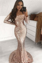 Load image into Gallery viewer, Sequin Prom Dress 2023 Off the Shoulder with Long Sleeves