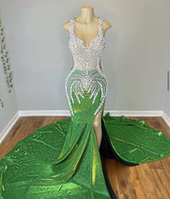 Load image into Gallery viewer, Luxurious Prom Dress 2023 Illusion Neck Sleeveless with Slit Rhinestones Sparkly