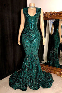 Emerald Green Prom Dress 2023 Sequin Sleeveless with Ruffles