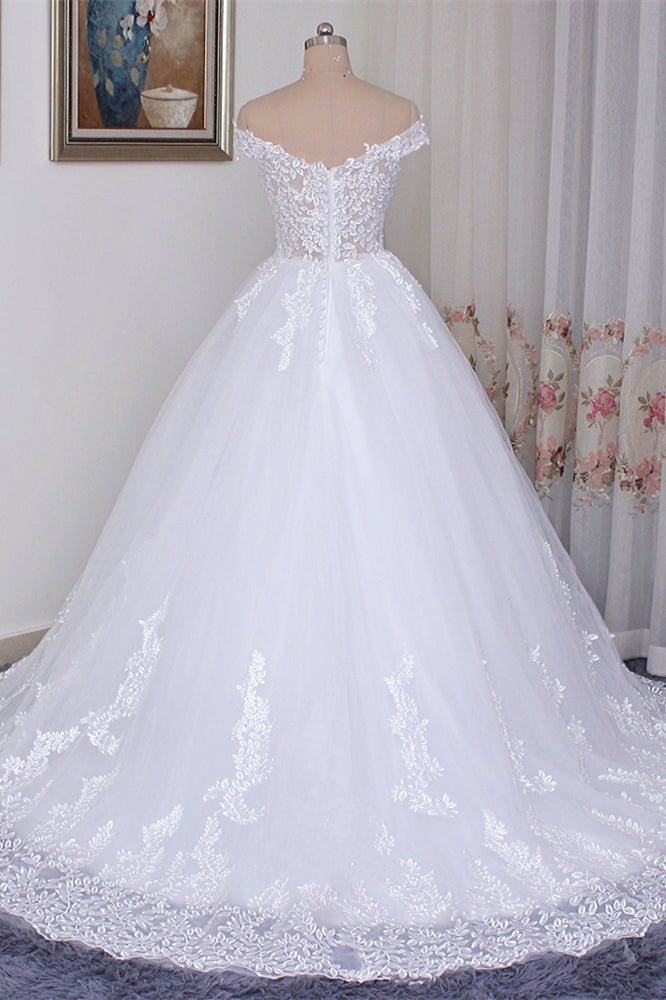 Ball Gown Wedding Dress White Lace Off the Shoulder – AnnaCustomDress