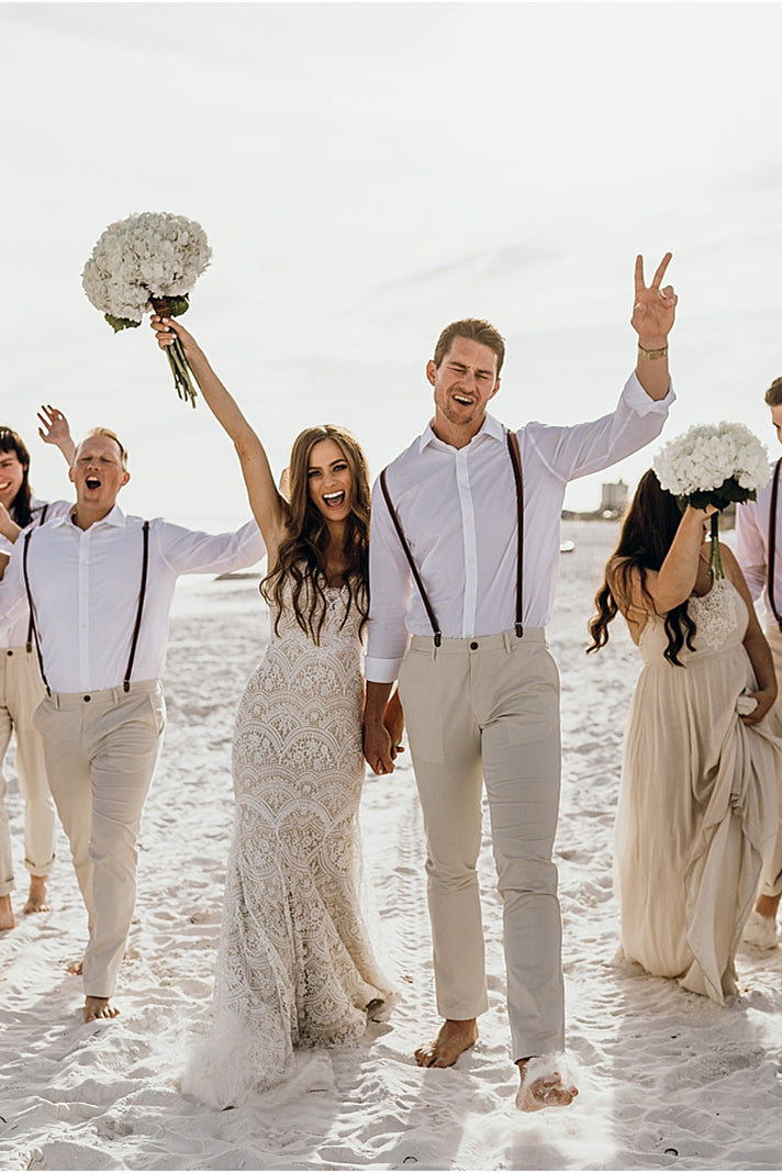 Beach Wedding Dress Mermaid Ivory lace Champagne Lining – AnnaCustomDress