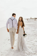 Load image into Gallery viewer, Beach Wedding Dress Mermaid Ivory lace Champagne Lining